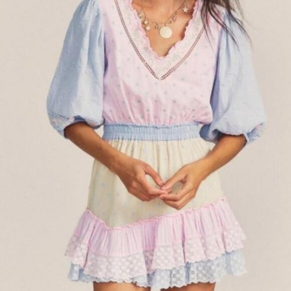 LoveShackFancy Adley Ruffle Ambrosia Garden Mini Dress Sz Med MSRP $385 - Picture 1 of 13